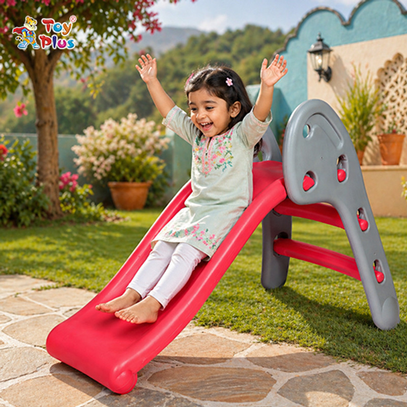 Toy Plus Kids Slide with Ladder Plastic Toddler Indoor Outdoor Play Slide(Grey, Red)