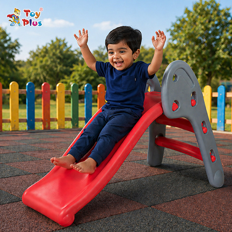 Toy Plus Indoor Outdoor Kids Slide Compact Toddler Play Equipment(Grey, Red)