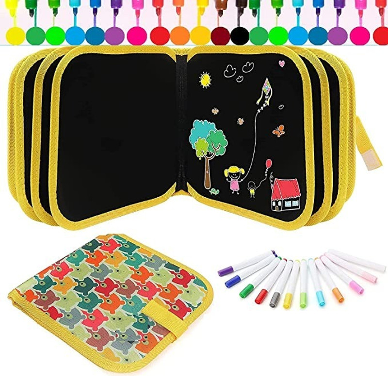 TEMSON Erasable Doodle Painting Slate For Kids Drawing Book with Wet Wipes & Colors(Multicolor)