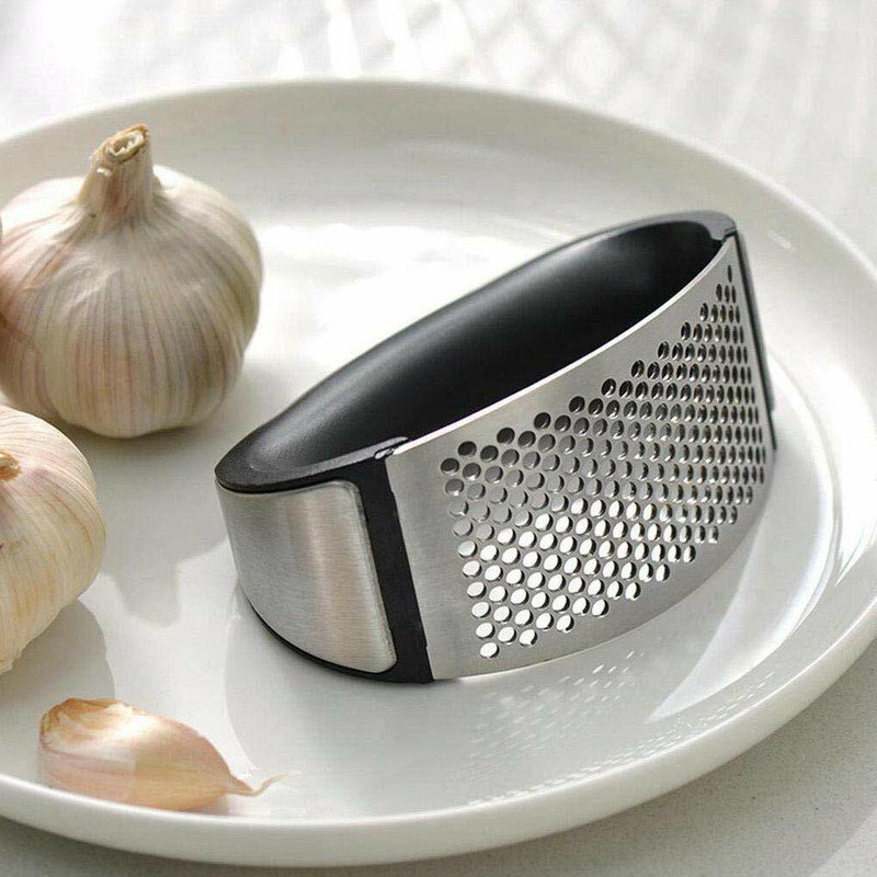 barad enterprise Stainless Steel Garlic (Dough Black) Press Rocker Crusher Also Used for Ginger Peeler Squeezer Chopper with Easy Non-Slip Grip ABS Handle (Dough Black) Garlic Press(Black, Silver)