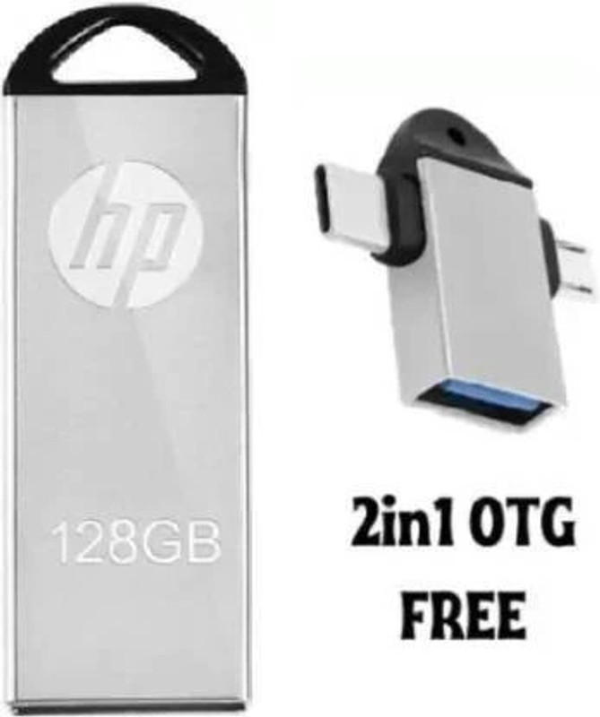 HP V220G 2IN OTG FREE 128 GB OTG Drive Compatible with Gaming Console, Mobile, Laptop, Tablet USB 3.0 Metal Case(Grey, Type C)