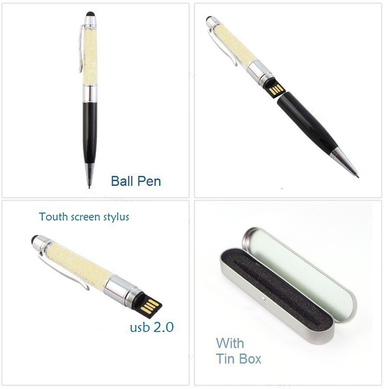 KBR PRODUCT Combo 1+1 Filled with Crystal Multi Function Diamond Ball Pen USB Flash Drive Storage 8 Pen Drive Compatible with Gaming Console, Desktop Computer, Audio Player, Television, Laptop USB 2.0 Metal Case(Black)