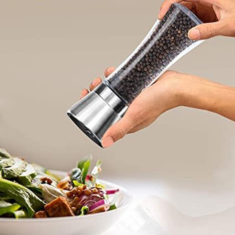 TINSUHG Adjustable Ceramic Sea Salt Grinder & Pepper Grinder, Glass Traditional Pepper Mill(Clear, Pack of 1)
