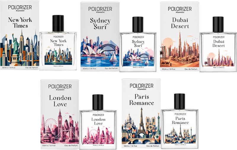 POLORIZER City Collection Unisex Perfume Set Pack of 5 | 50ML Each | Long Lasting Eau de Parfum  -  250 ml(For Men & Women)