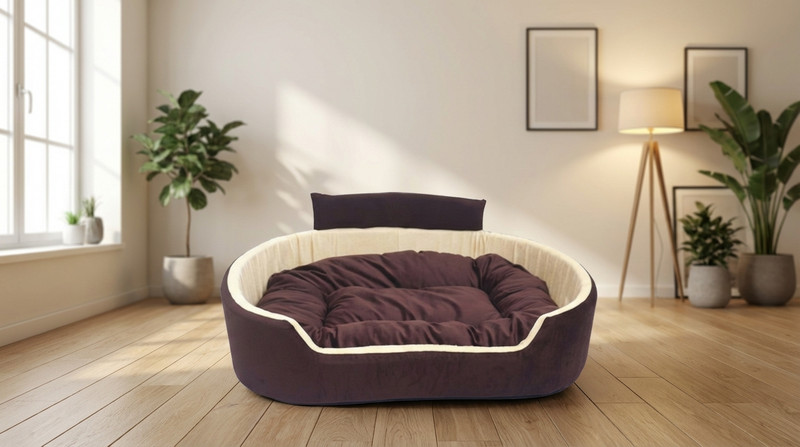 RestPaw Premium Quality Dog & Cat Bed With Collar | Soft Cotton Pet Bed for Puppie & Cat XL Pet Bed(Brown & Cream)