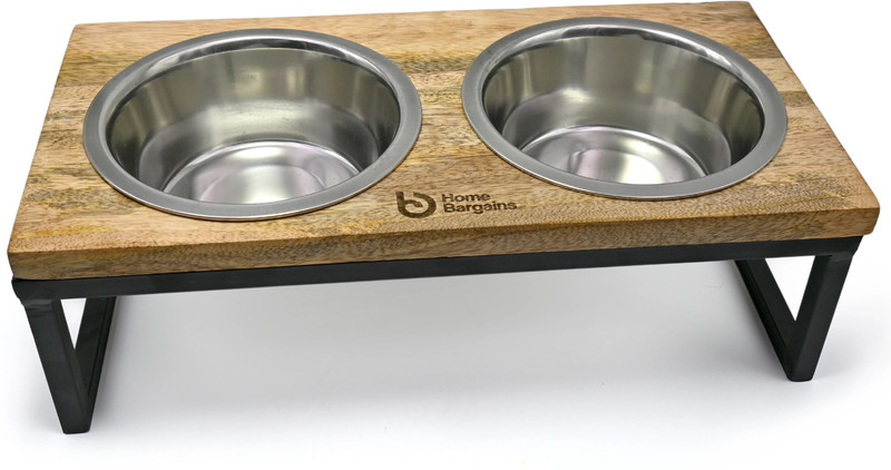 Naaz pet world Ergonomic Raised Double Bowl Feeder for Pets – Wooden & Steel Combo Wooden, Iron Pet Bowl(900 ml Multicolor)