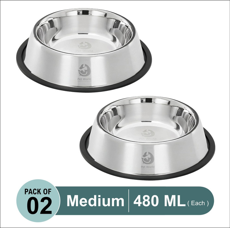 Petworld Pet Feeding Bowl with pattern | For Dogs & Cats| Scratch Free & Durable Stainless Steel Pet Bowl(1600 ml Silver, Black)