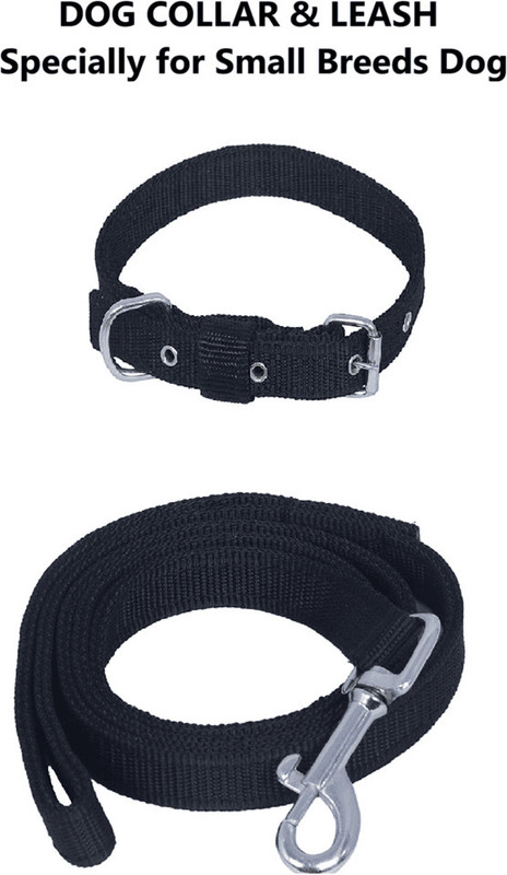 Quickato Good Quality Dog Belt Combo of Black Specially for Small Breeds Dog Collar & Leash(Medium, black)