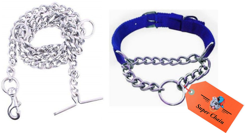 SUPER CHAIN Pet Nylon 1 inch Dog Choke Chain Collar With Steel Dogs Chain Dog Collar & Chain(Medium, Red)