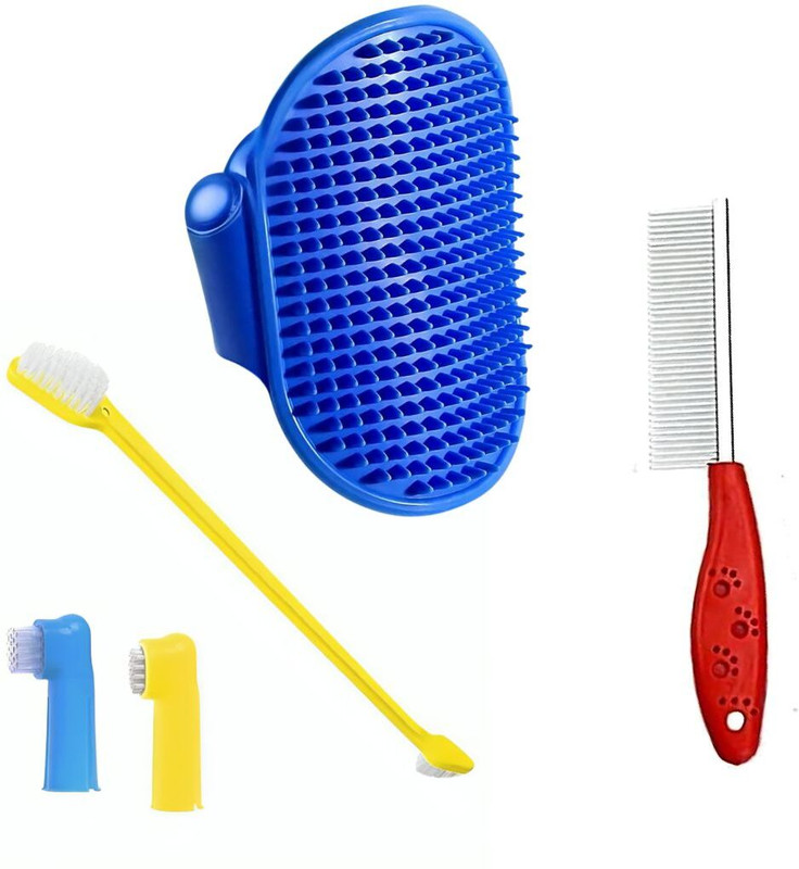 Petfun Pet Grooming Combo Toothbrush, Steel Comb & Palm Glove for Dogs & Cats | 3-in-1 Pet Toothbrush(ALL DOGS)