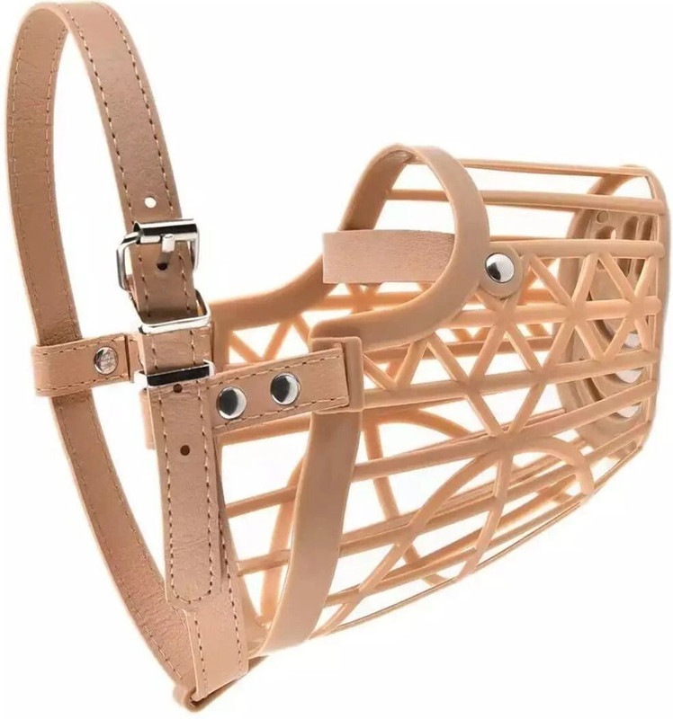 Petlia 7 NO Mouth Cover Anti-Biting Soft Plastic Dog bite Guard Adjustable Handy Strap Extra Large Strips Dog Muzzle(Beige)