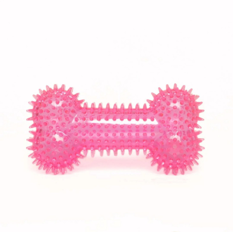 Furry Castle Squeaky Bone Chew Interactive Transparent Spike Rubber Toy Bone for Dogs- Pink Rubber Chew Toy For Dog