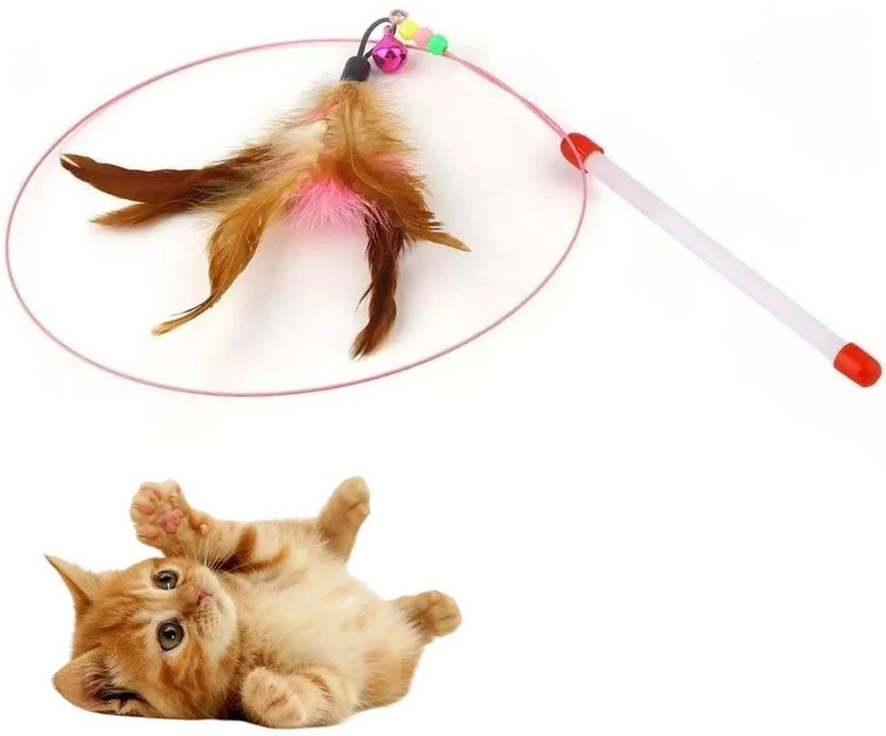 Petfun Colorful Feather Mouse Teaser Wand | Interactive Cat Toy with Bells Plastic Training Aid For Dog & Cat