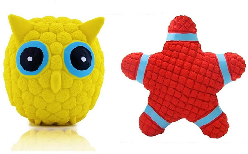 Puppy hugs Combo of 2 Cute Latex Rubber Owl and Star Squeaky Toy for Puppy Rubber Plush Toy, Squeaky Toy For Dog