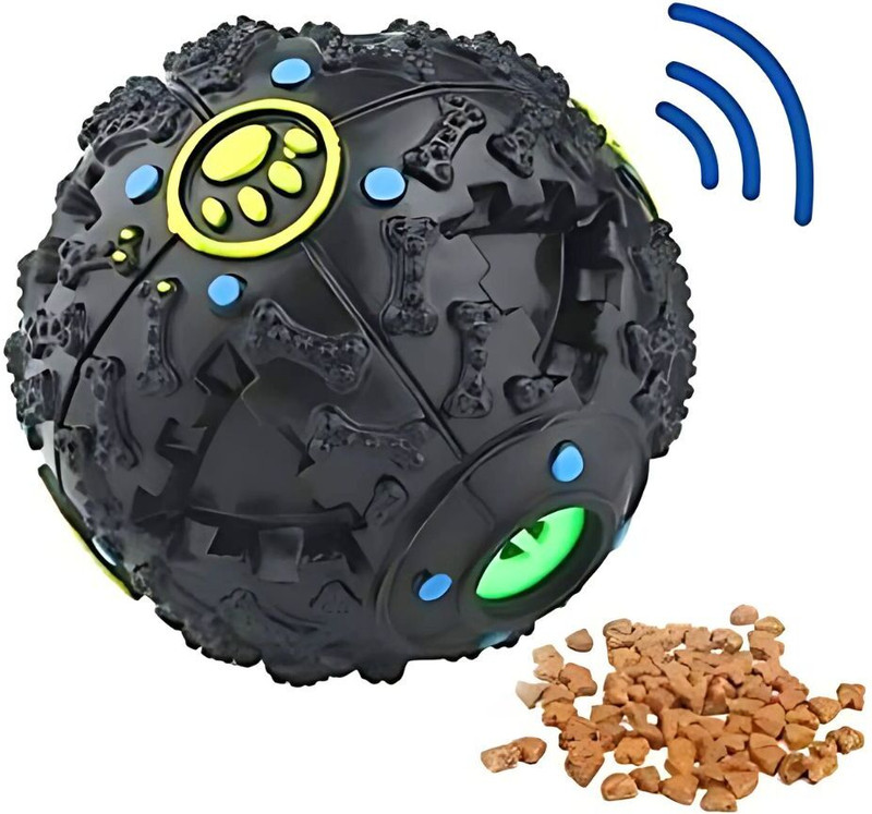 Petfun Squeaky Treat Ball Toy for Dogs – Interactive Toy with Bone Texture – Sound Ball Plastic Chew Toy, Training Aid, Treat Dispensing Toy, Squeaky Toy For Dog & Cat