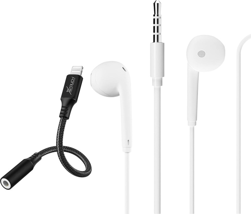 XTOUCH White, Black Wired Headphones in Ear Earphones with Lightning to 3.5mm Audio Jack Connector Phone Converter(IOS, 3.5mm Jack)