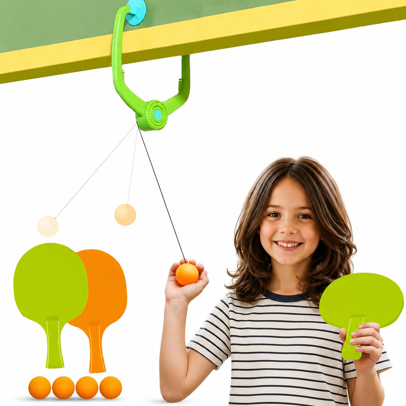 Adson Hanging Table Tennis Set with Paddles, Balls & Adjustable Retractable String Table Tennis Kit