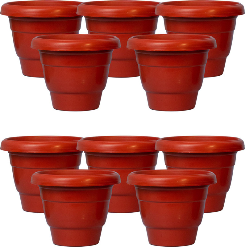 Mrida and Maati 8 Inch Flower Pot for Home (10 Pcs, BROWN) Indoor & Outdoor Gamla, Gardening Big Plant Container Set(Pack of 10, Plastic)