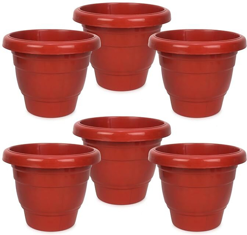 Zobby Plastic Gamla/Planter/Pot, 8 inch | Garden Planters | Flower Pot Plant Container Set(Pack of 6, Plastic)