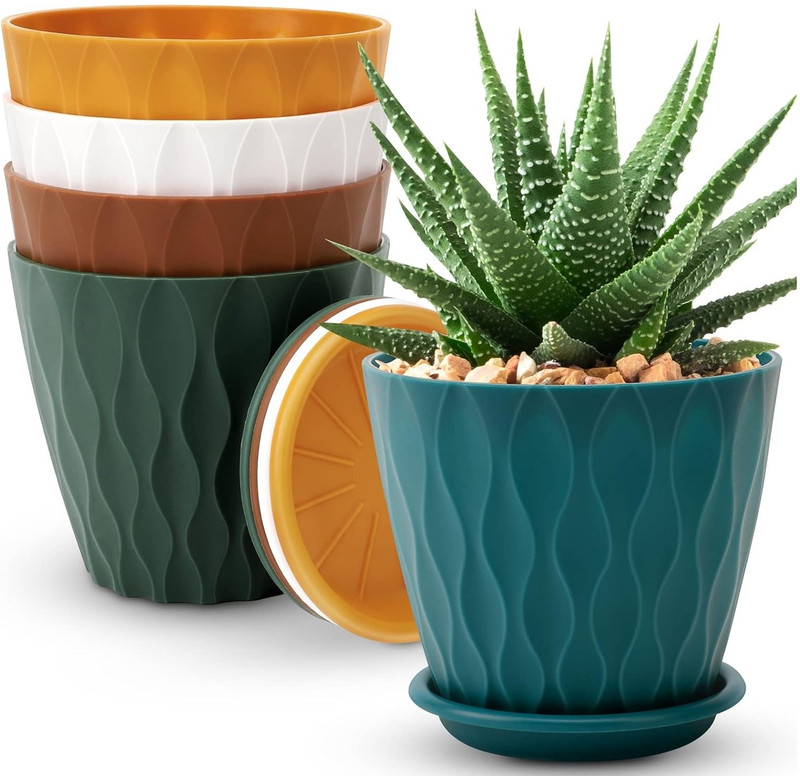 Yamunex Unique Flower Pots for Home Planters,Garden Etc(Pack of 05,Multicolor) Plastic Vase(6 inch, Multicolor)