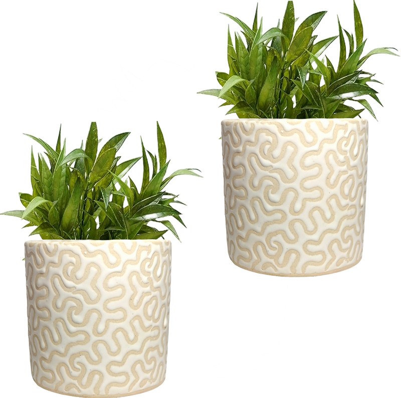 Gupta Homes White RD-1 Pipe Ceramic Pot Size 4x4inch GH0022-10 Plant Container Set(Pack of 2, Ceramic)