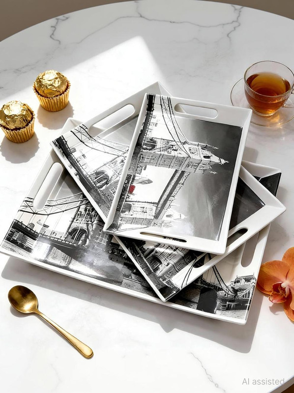 UPC Super Fine Melamine Coffee Print Break Resistant Serving Tray(Pack of 3, Microwave Safe)