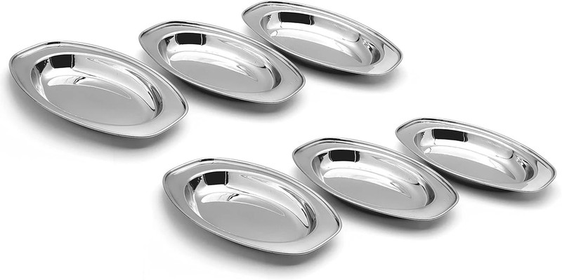 Dynore Stainless Steel Oval Plate/Serving Plate/Sabji Plate/Rice Plate Rice Plates(Pack of 6)