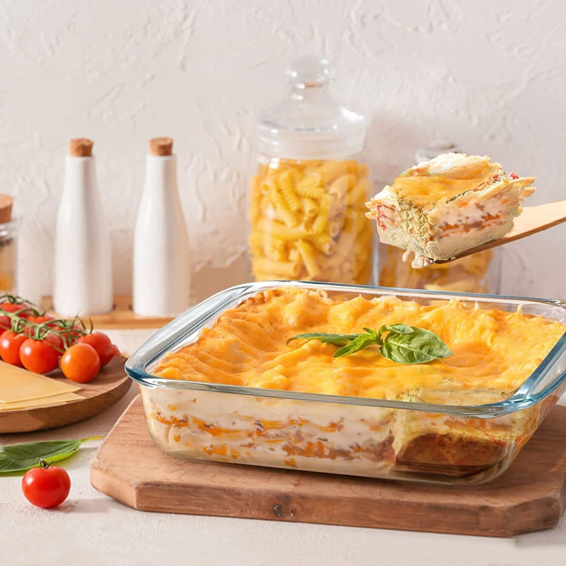 Glassbunny 900ml Square Bakeware Safe and Oven Safe Glass Dish Tray Clear Durable Baking Dish(Microwave Safe)