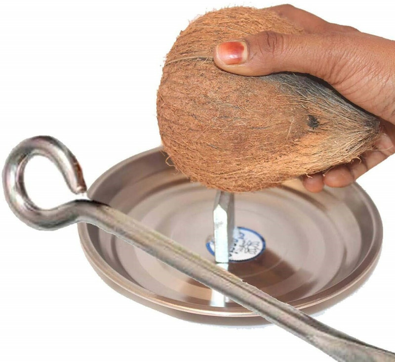 SIGNQ Stainless Steel Coconut Breaker Plate for Easy to Break Coconut and opener Coconut Chopper(1 Coconut Breaker Plate and Rod)