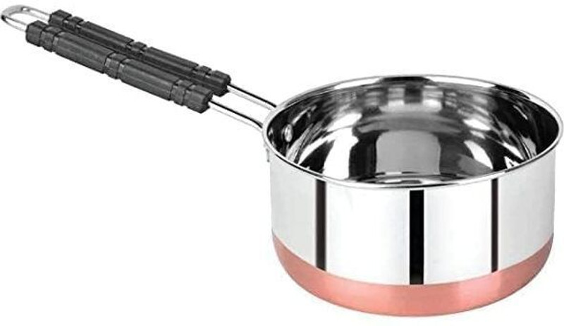 Padchaaya Stainless Steel Milk Pan/Tea Pan/Tapeli/Patila/Bhagona with Handle & Lid Sauce Pan 15 cm diameter with Lid 2 L capacity(Copper, Stainless Steel, Non-stick, Induction Bottom)