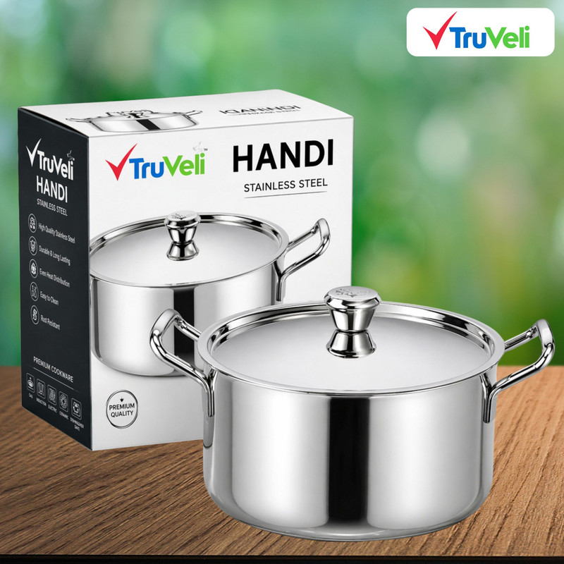 TruVeli Easy Grip, Safe handling bg14 Handi 2 L with Lid(Stainless Steel, Non-stick)