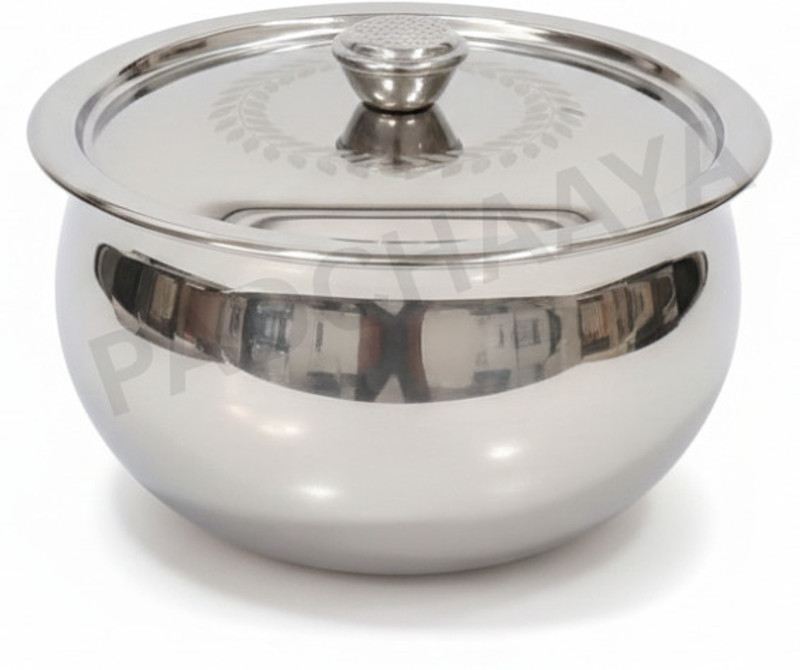 PUHBRHY 2pc Steel Cook&Serve Handi Panjabi Biryani Serving Bowl Milk Pot Patila with Lid Induction Bottom Non-Stick Coated Cookware Set(Steel, 2 - Piece)