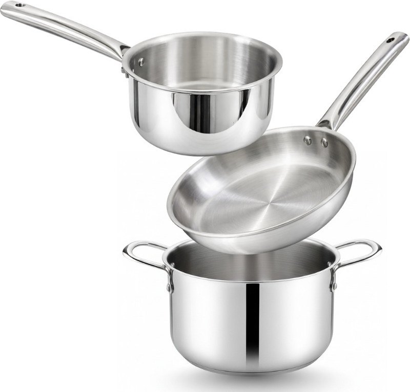 maharani luxe Tri-Ply Stainless Steel Cookware Combo Set Pot 20 cm, 16 cm diameter 1 L, 1.5 L capacity(Stainless Steel, Induction Bottom)