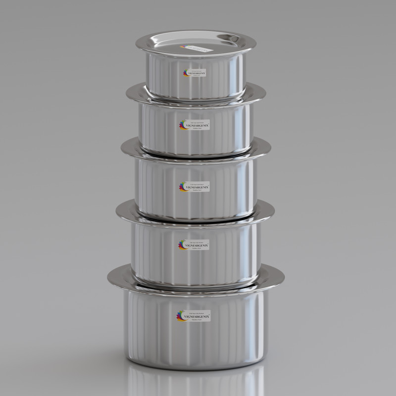 Vigneshgenix Stainless Steel Multipurpose Stainless Steel Top With Lid | Ideal For Home & Hotel |400ML–1500ML Dinner Set(Silver, Microwave Safe)