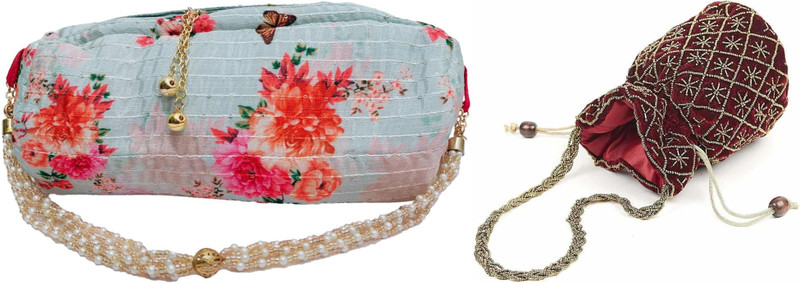 JDDCART Makeup Pouch for Girls Floral Print Silver Tassel Hangings Zipper closure Cosmetic Bag(Pack of 2)