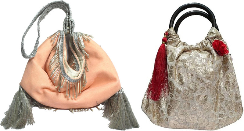 JDDCART Peach Velvet dual use potli pyramid/samosa shaped Wristlet(Pack of 2)