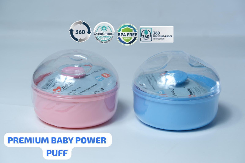 HI MOM Premium Baby Powder Puff with Case Baby Skin Care Soft Touch, Travel Kit(Pink, Blue)