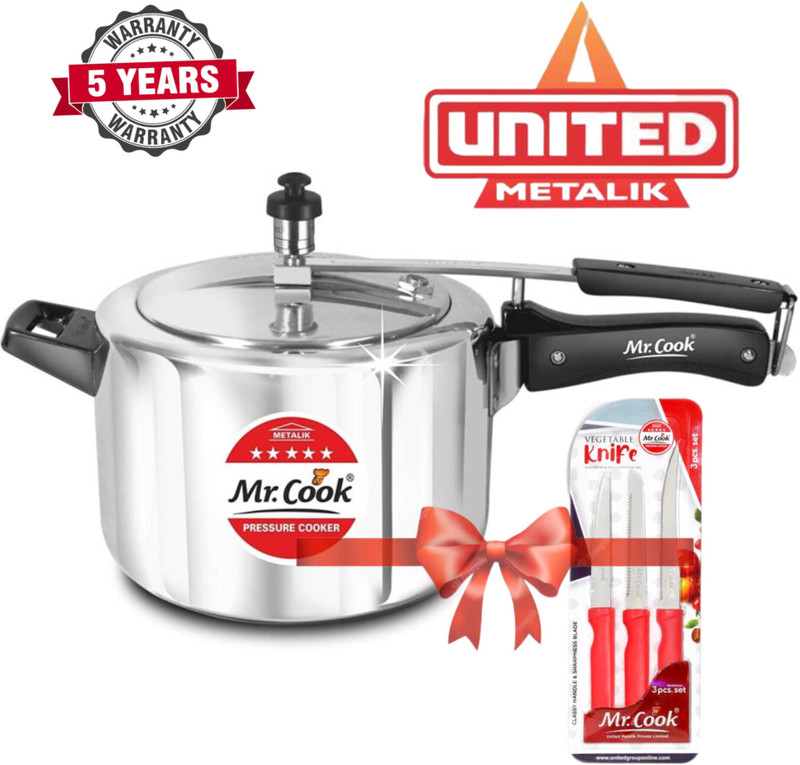 Mr.Cook By United Cooker with Knife Set ISI 5 L Inner Lid Pressure Cooker(Aluminium)