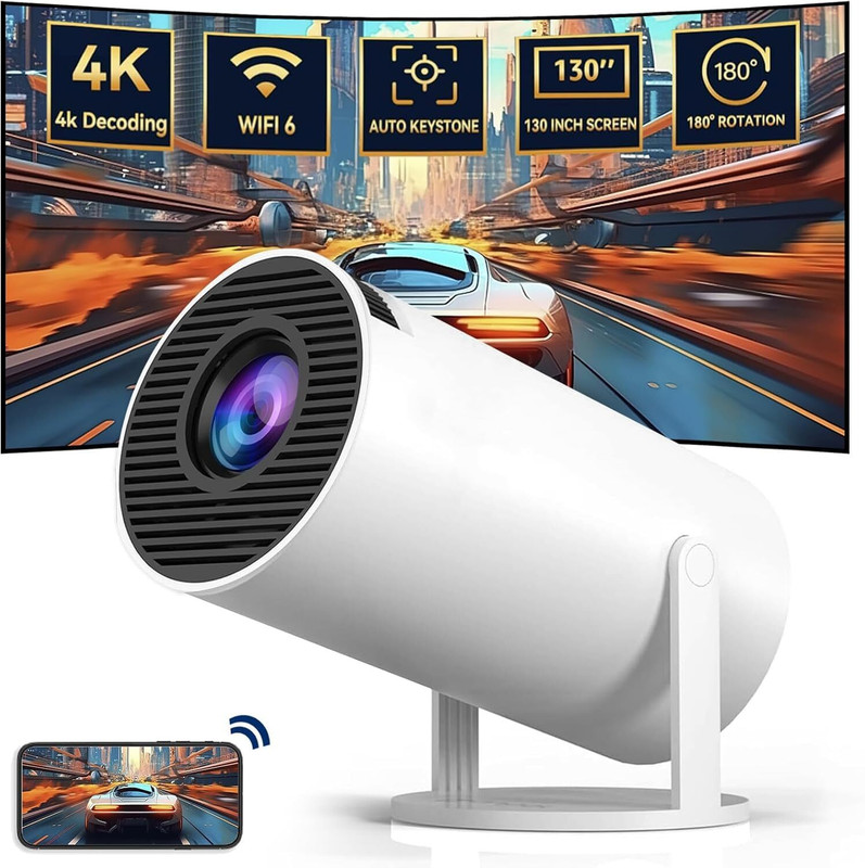 4uonly Portable Mini Projector, 4K 1080P Full HD Projector FVG26 (2200 lm / Remote Controller) Portable Projector(Multicolor)
