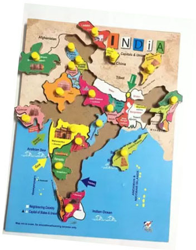 AArozworld Wooden India Map Capital with State Puzzle Educational Map Puzzle toy for Kids(1 Pieces)