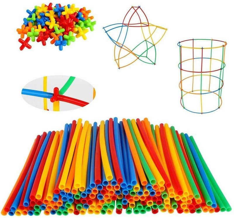 Pulsbery Plastic Straw Blocks Building Toys For Kids,Multicolor,90 Piece(Multicolor)