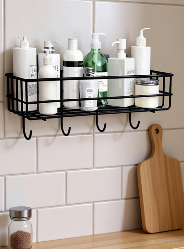 TRV Self-Adhesive Multipurpose Bathroom Rack(Pack Of 2) Iron Wall Shelf(Number of Shelves - 2, Black)