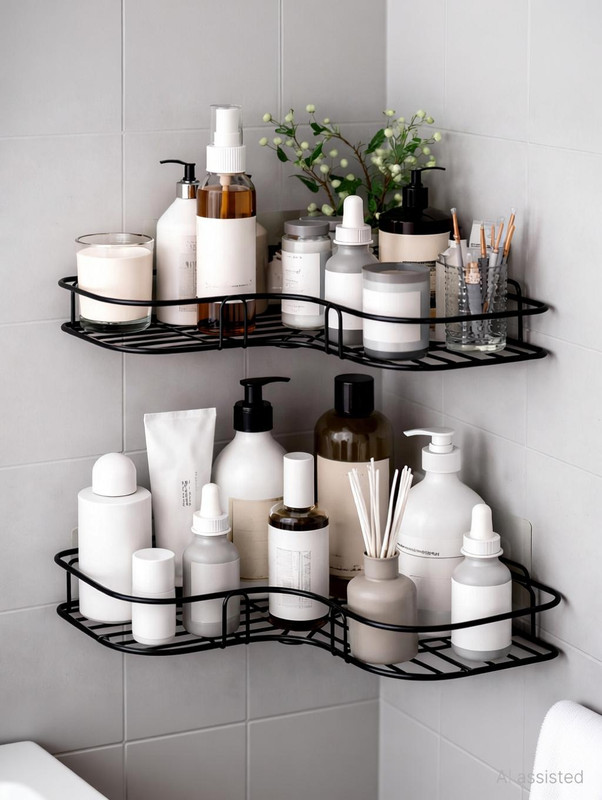 Zolento 2 Bathroom Corner Shelf Iron Wall Shelf(Number of Shelves - 2, Beige)