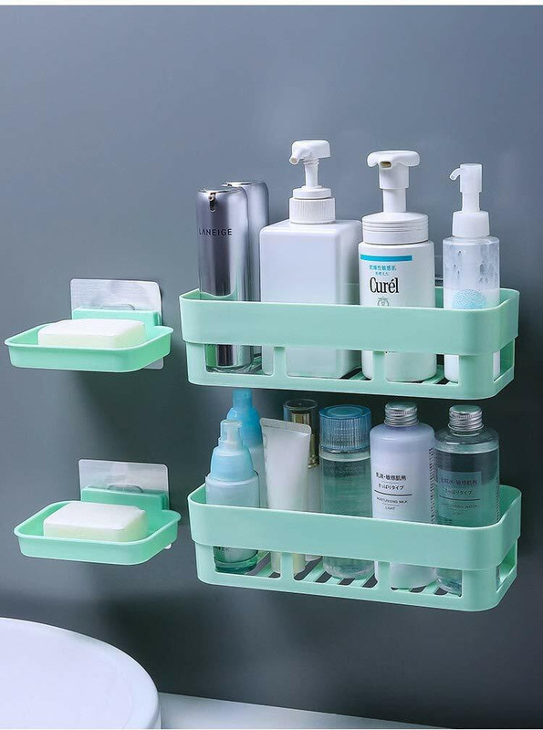 Xena Multipurpose Kitchen Bathroom Shlves Shelf 2 and 2 Soap Dish -4 Pieces Combo(White)