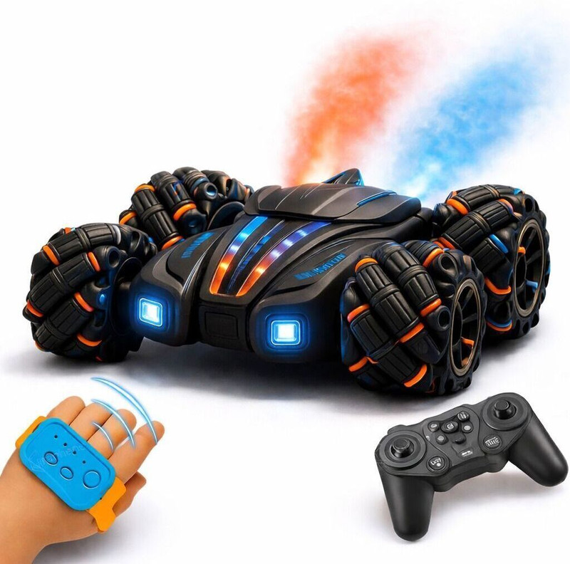 MEMOBEES Remote Control Double Smoke 360°Drifter | Stunt Racing Car(Red, Orange, Black)