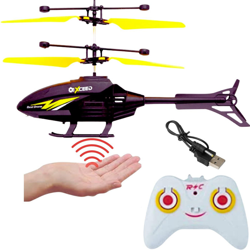 KINGZOMY RC Helicopter with Hand Gravity Sensor, Flying Toy with 3D Light & Safety Sensor(Black Green)