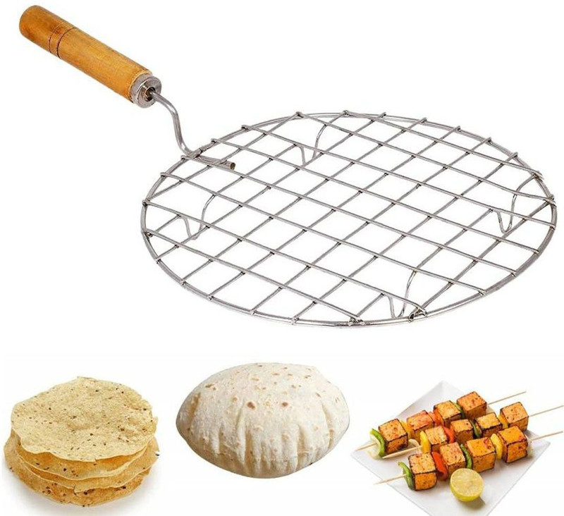 AMNEE Stainless Steel Wire Roster Barbecue Grill Papad Chapati Toast Chicken, paneer, 3.5 kg Roaster(Silver, Brown)