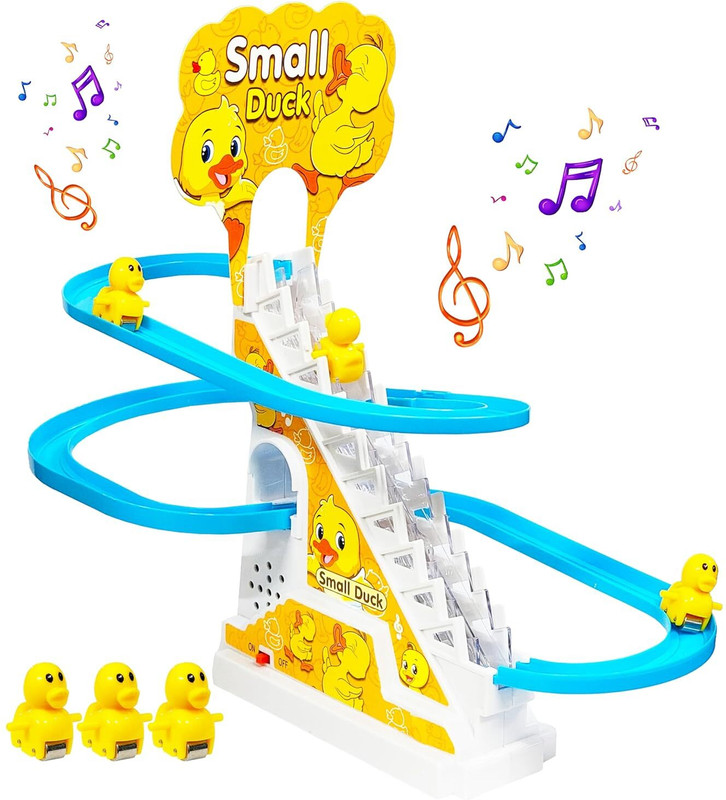 J K INTERNATIONAL Duck Slide Toy Set,Duck Track Toys for Kids - Small Ducks Stair Climbing Toys(Multicolor)