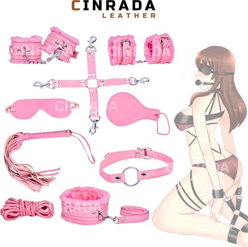 cinrada Handcuff Role Play Kit Red & Black – 9 Pcs Combo Set For Couples