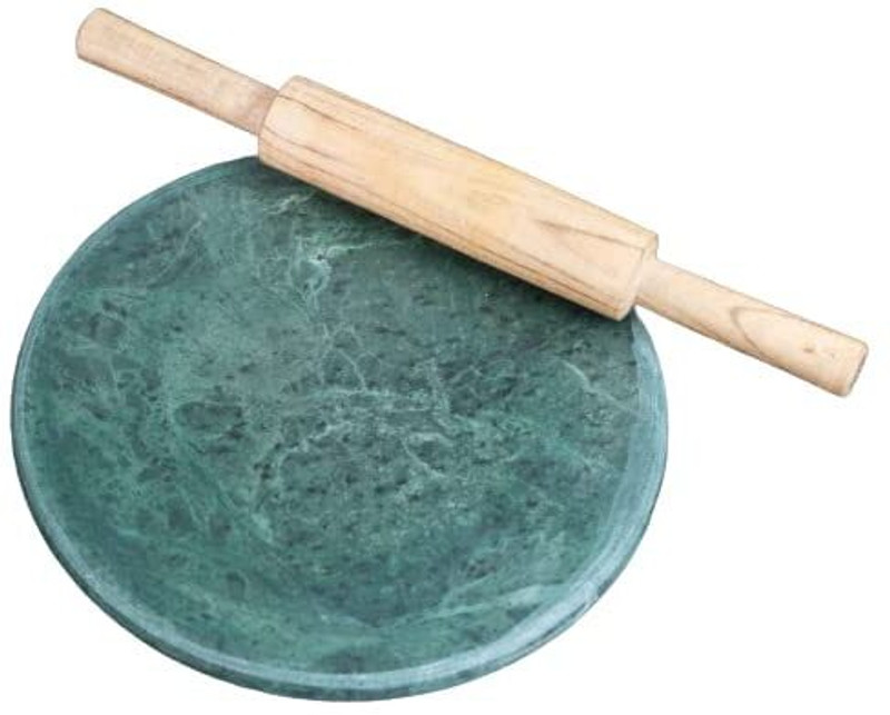 arba Handicraft Makrana Marble Chakla/Rolling Board/Roti Maker (White + Wooden Belan 12 inch) 9 Inch Pack of 1 Rolling Pin & Board(White, Green, Pack of 2)